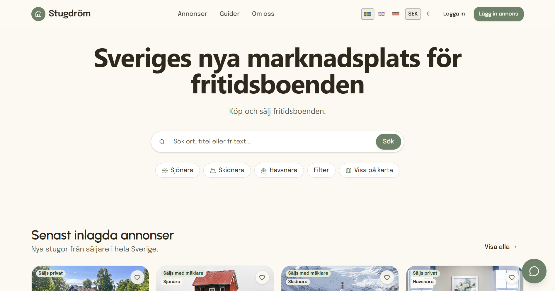 Hemsida för Stugdröm – Uthyrning | exempel byggt av Webbvävaren