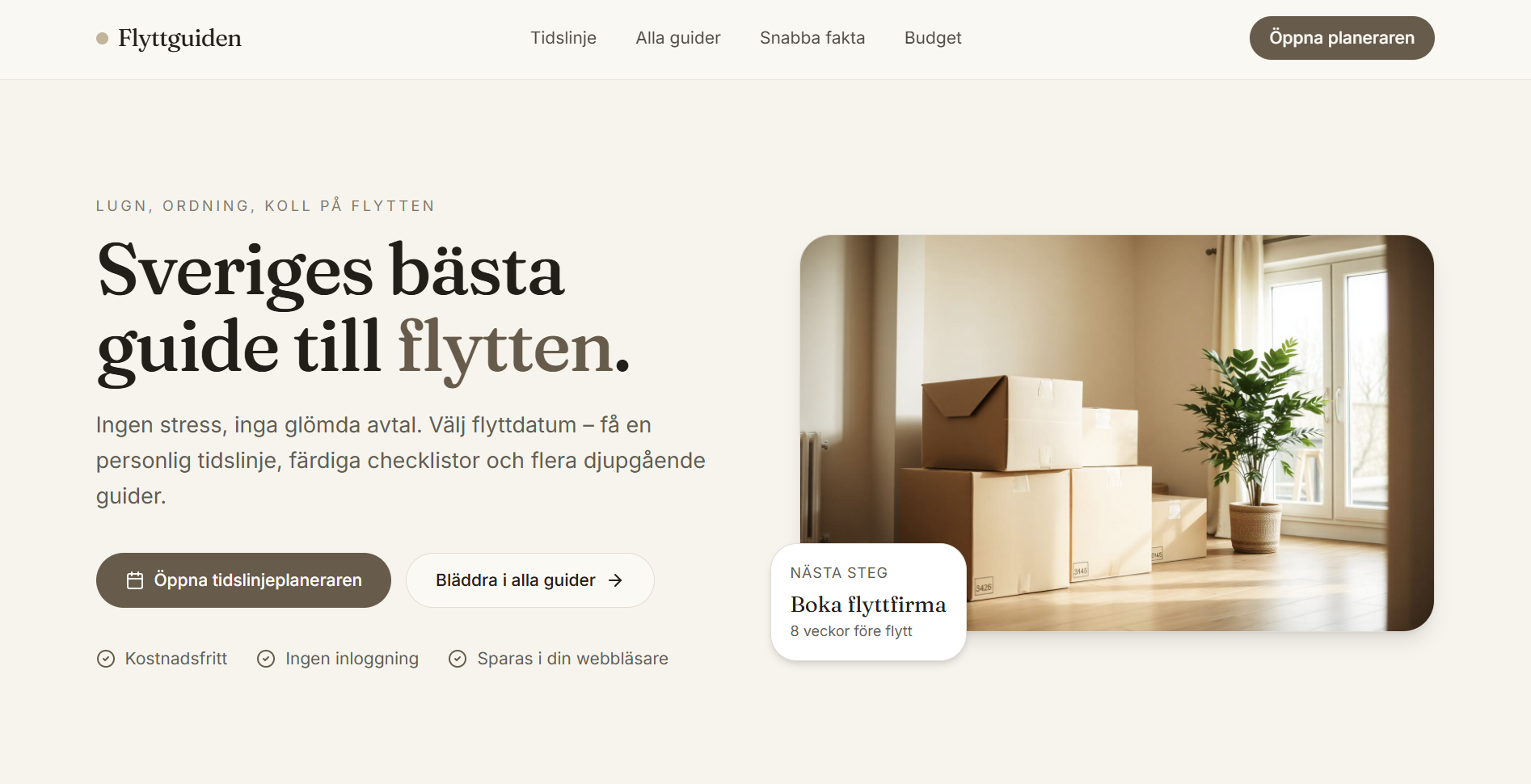 Hemsida för Flyttguide – Flytt & Tjänster | exempel byggt av Webbvävaren